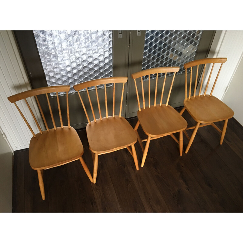 Ensemble de 4 chaises de table vintage en frêne pour hagafors stolfabrik ab, 1950