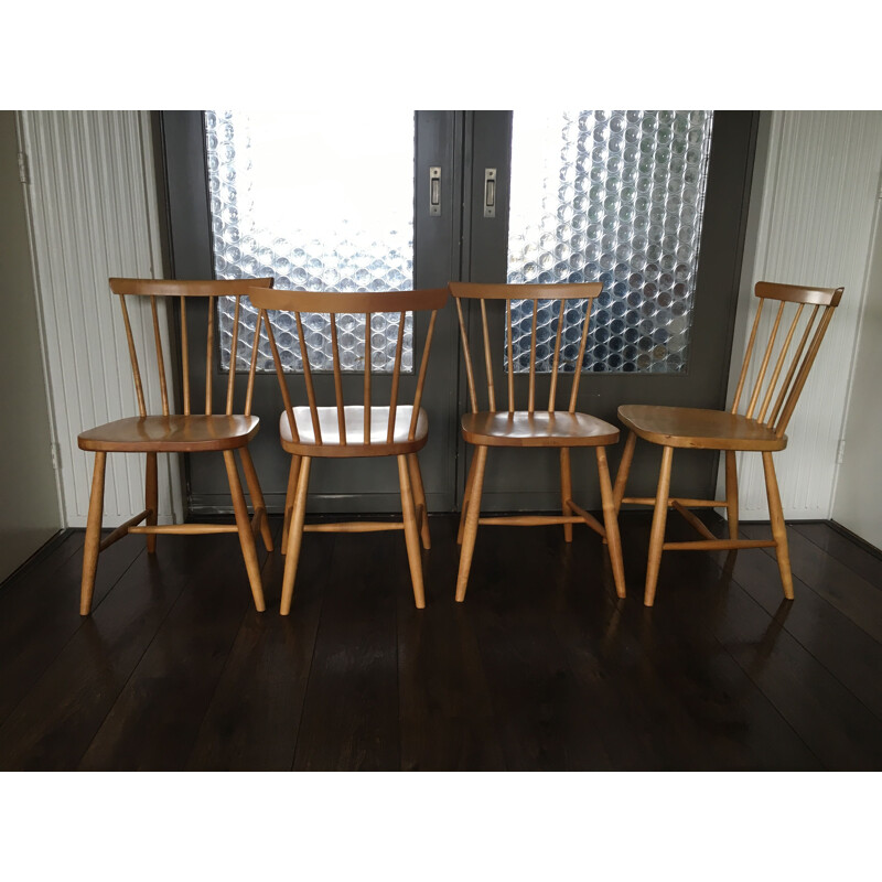 Ensemble de 4 chaises de table vintage en frêne pour hagafors stolfabrik ab, 1950