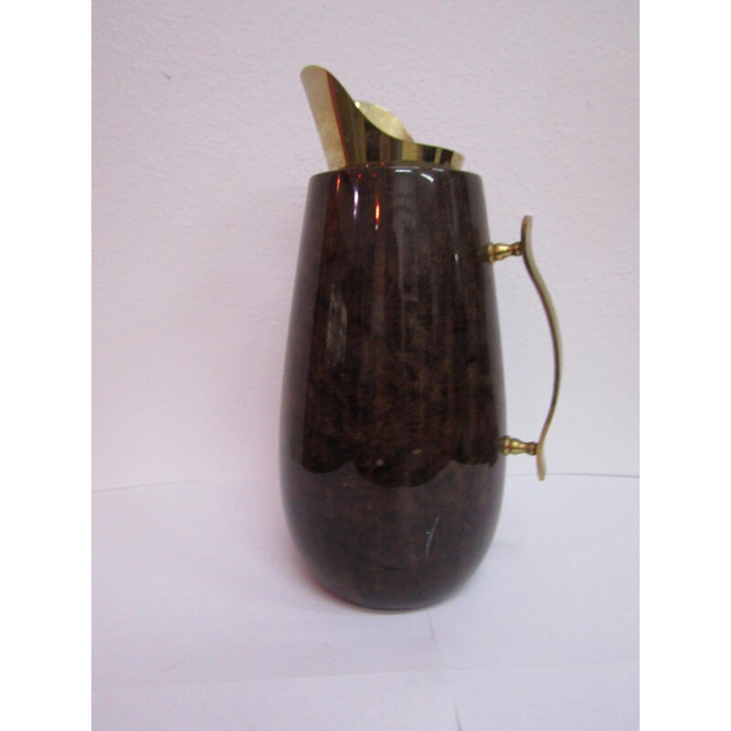 Vintage parchment wood carafe with brass created in Italy by Aldo Tura 1950