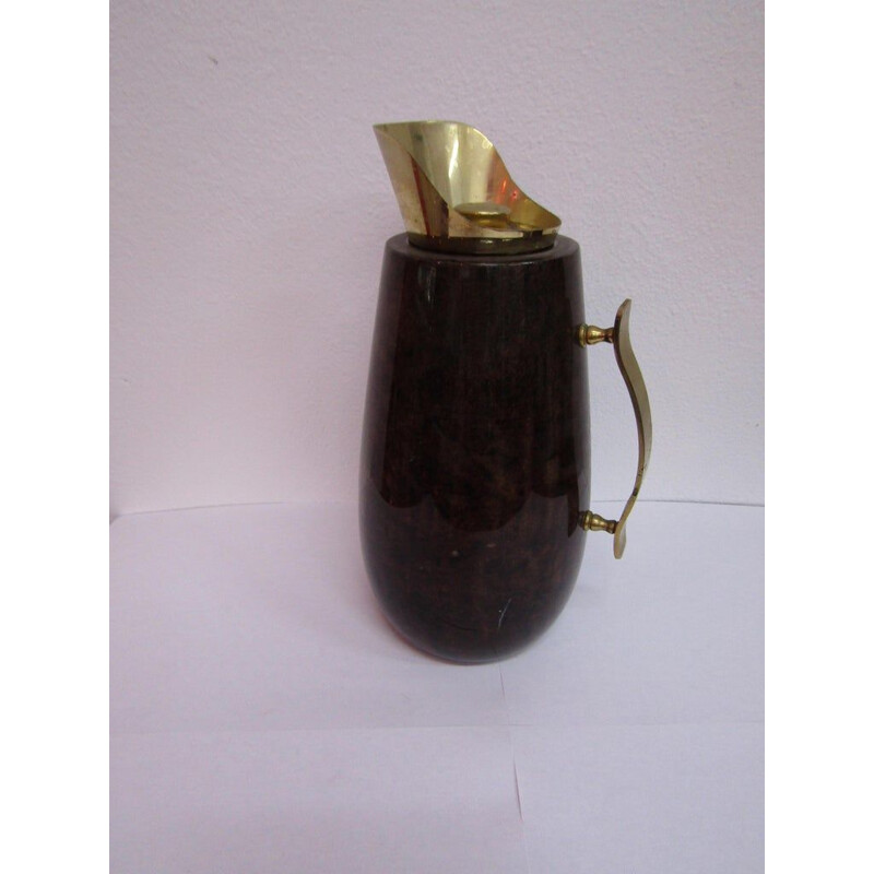 Vintage parchment wood carafe with brass created in Italy by Aldo Tura 1950