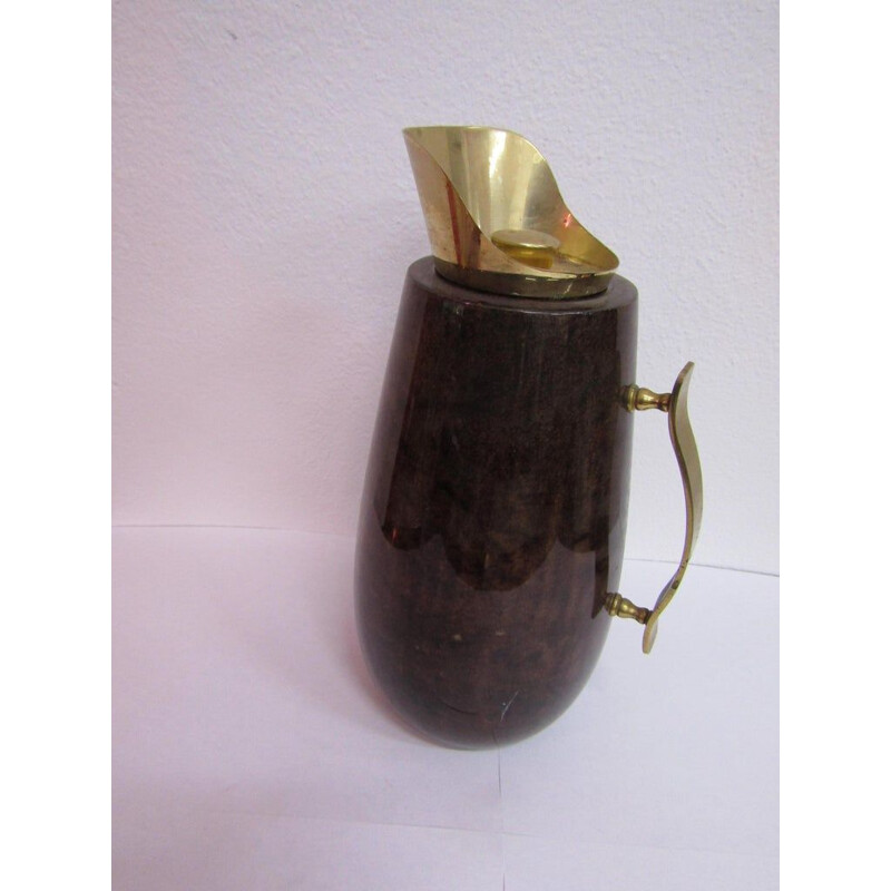 Vintage parchment wood carafe with brass created in Italy by Aldo Tura 1950