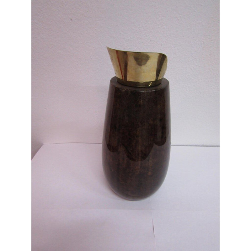 Vintage parchment wood carafe with brass created in Italy by Aldo Tura 1950