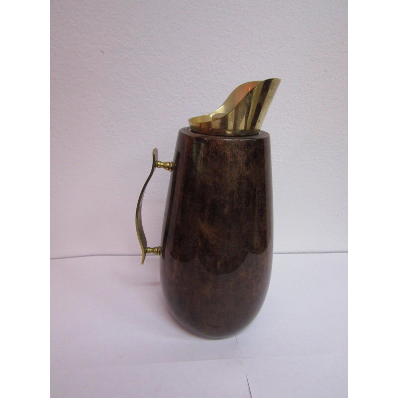 Vintage parchment wood carafe with brass created in Italy by Aldo Tura 1950