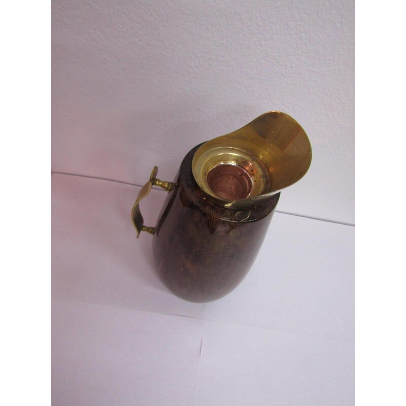 Vintage parchment wood carafe with brass created in Italy by Aldo Tura 1950