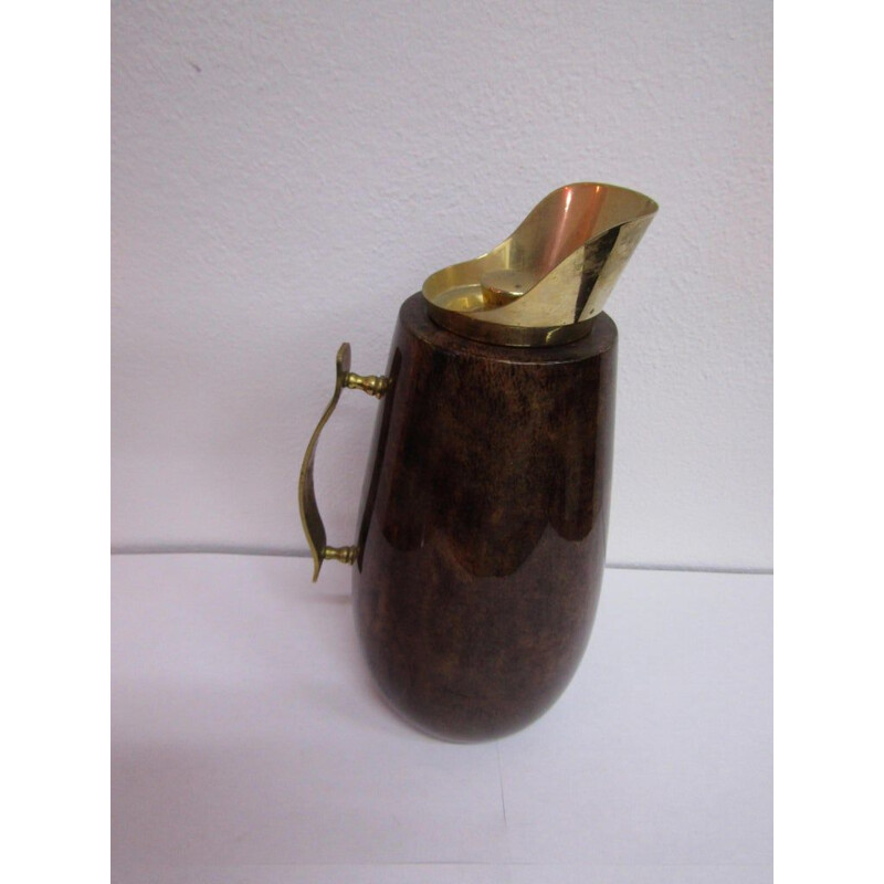 Vintage parchment wood carafe with brass created in Italy by Aldo Tura 1950