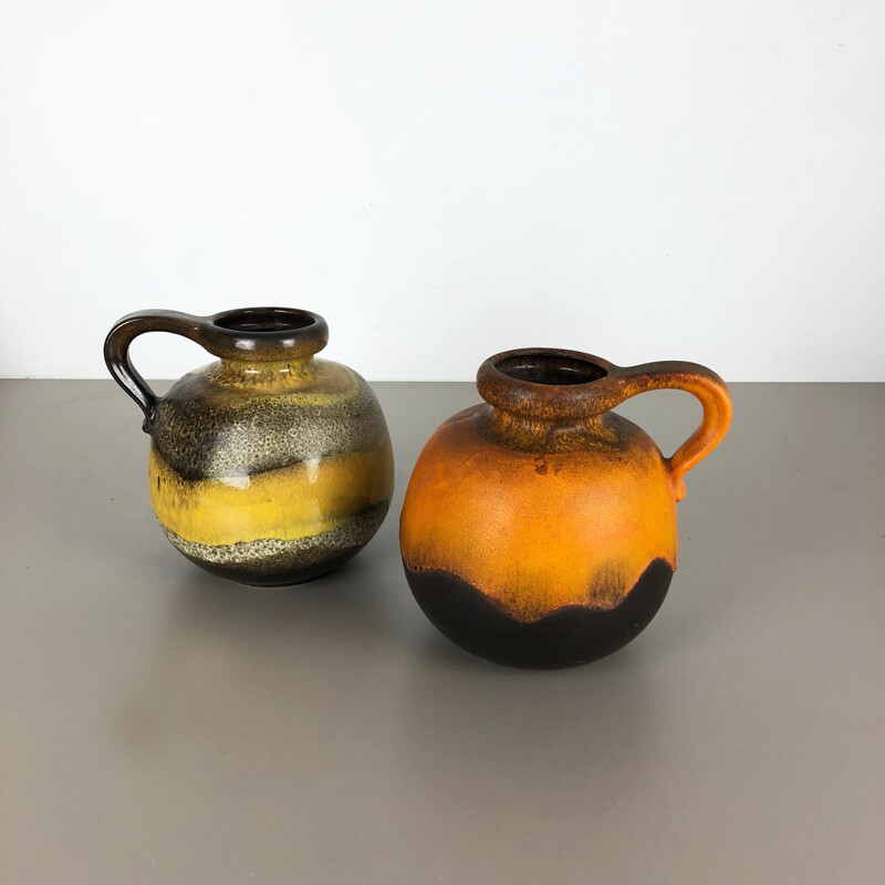 Paire de vases vintage en céramique de lave grasse par Scheurich, Allemagne 1970
