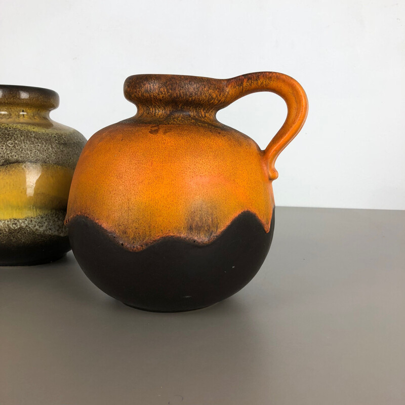 Paire de vases vintage en céramique de lave grasse par Scheurich, Allemagne 1970