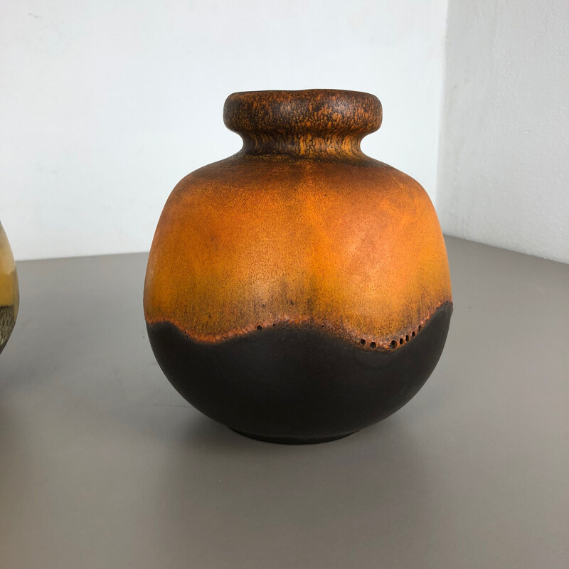 Coppia di vasi vintage in argilla lavica di Scheurich, Germania 1970