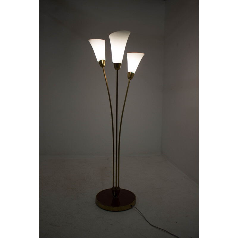 Vintage art deco floor lamp brass and glass, 1940