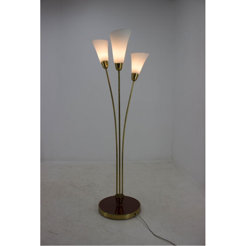 Vintage art deco floor lamp brass and glass, 1940