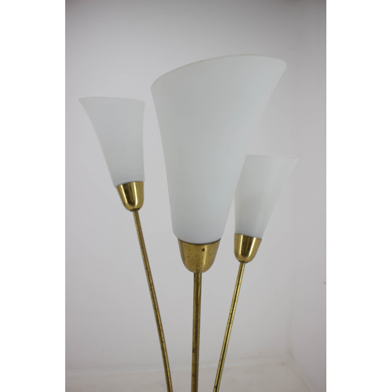 Lampadaire art déco vintage en laiton et verre, 1940