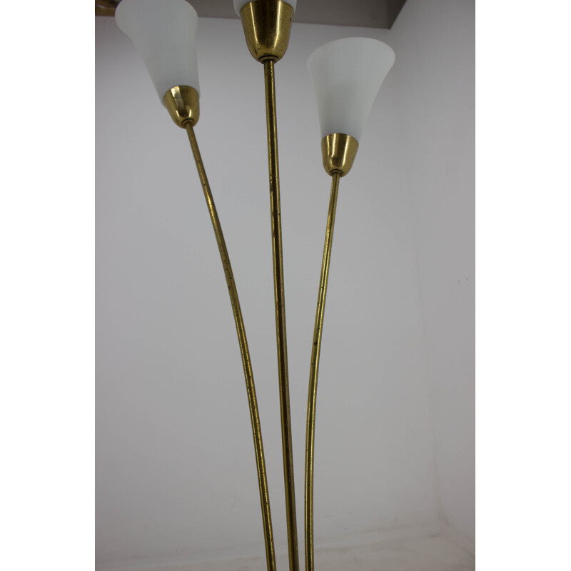 Vintage art deco floor lamp brass and glass, 1940