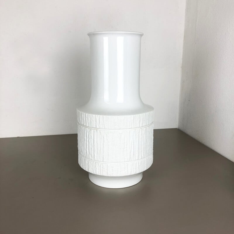 Vase vintage en porcelaine blanc Op Art de Richard Scharrer pour Thomas, Allemagne 1970