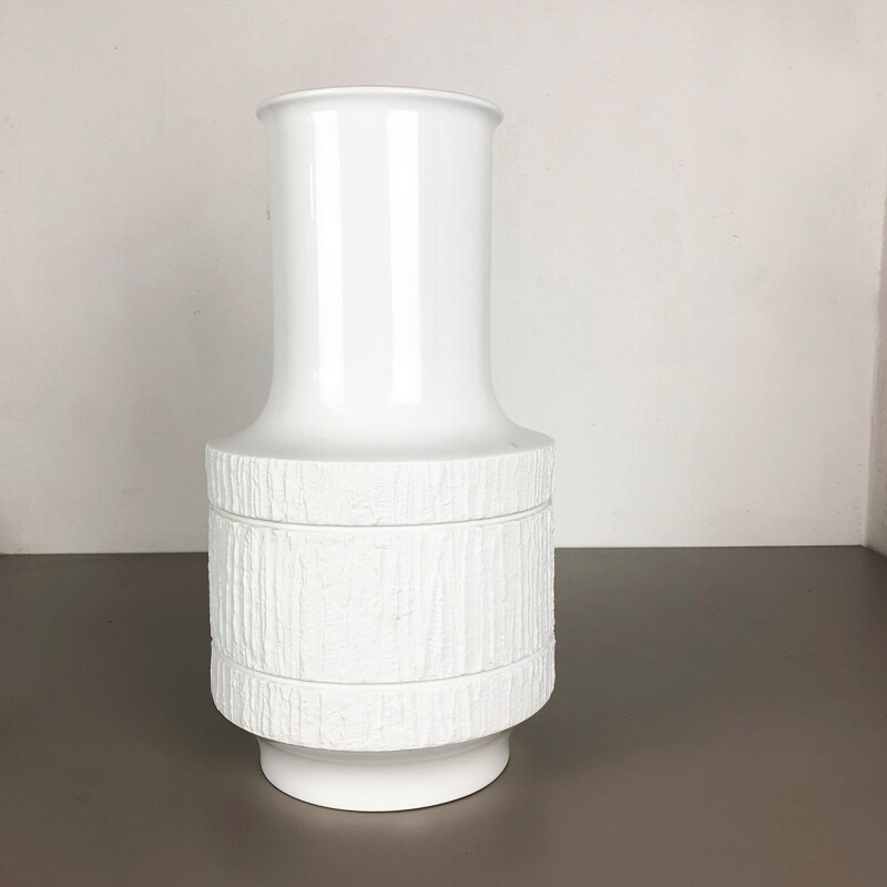 Vase vintage en porcelaine blanc Op Art de Richard Scharrer pour Thomas, Allemagne 1970