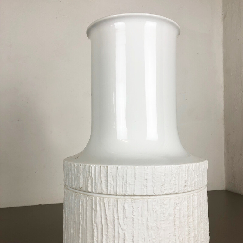 Vase vintage en porcelaine blanc Op Art de Richard Scharrer pour Thomas, Allemagne 1970