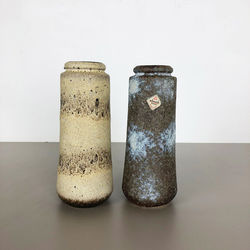 Vintage pair of Two Pottery Fat Lava Vases "206-26" Made by Scheurich, Germany 1970s