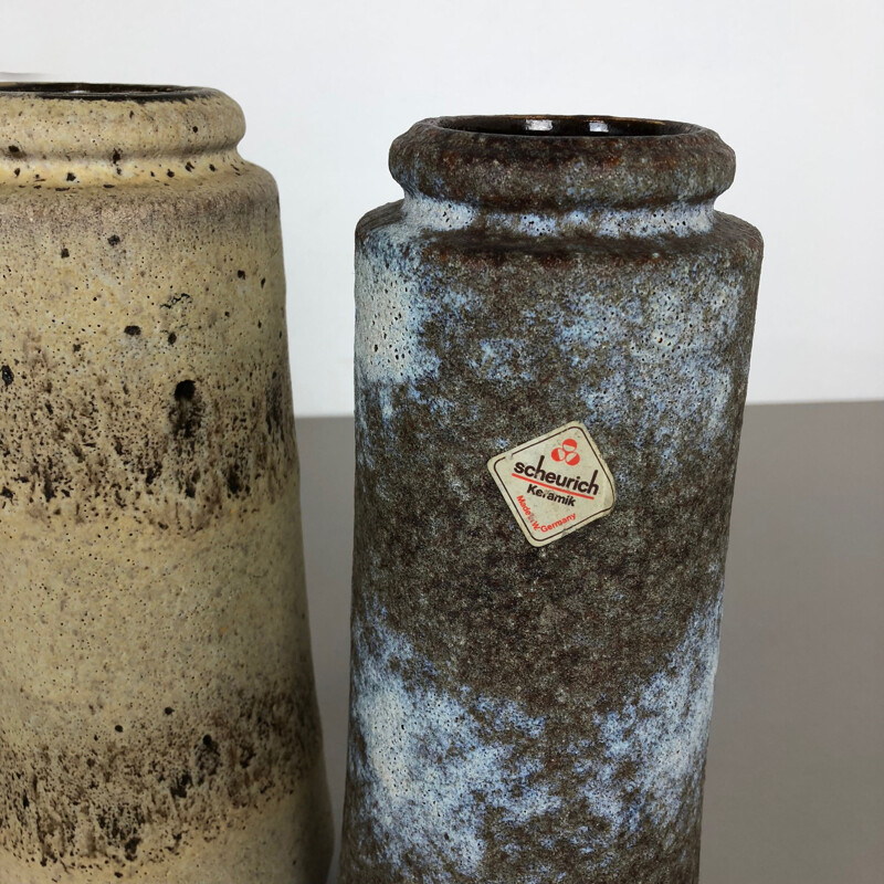 Vintage pair of Two Pottery Fat Lava Vases "206-26" Made by Scheurich, Germany 1970s
