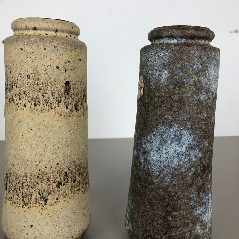 Vintage pair of Two Pottery Fat Lava Vases "206-26" Made by Scheurich, Germany 1970s