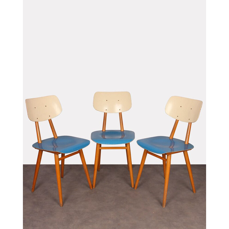 Suite of 3 vintage Czech chairs for manufacturer Ton, 1960s