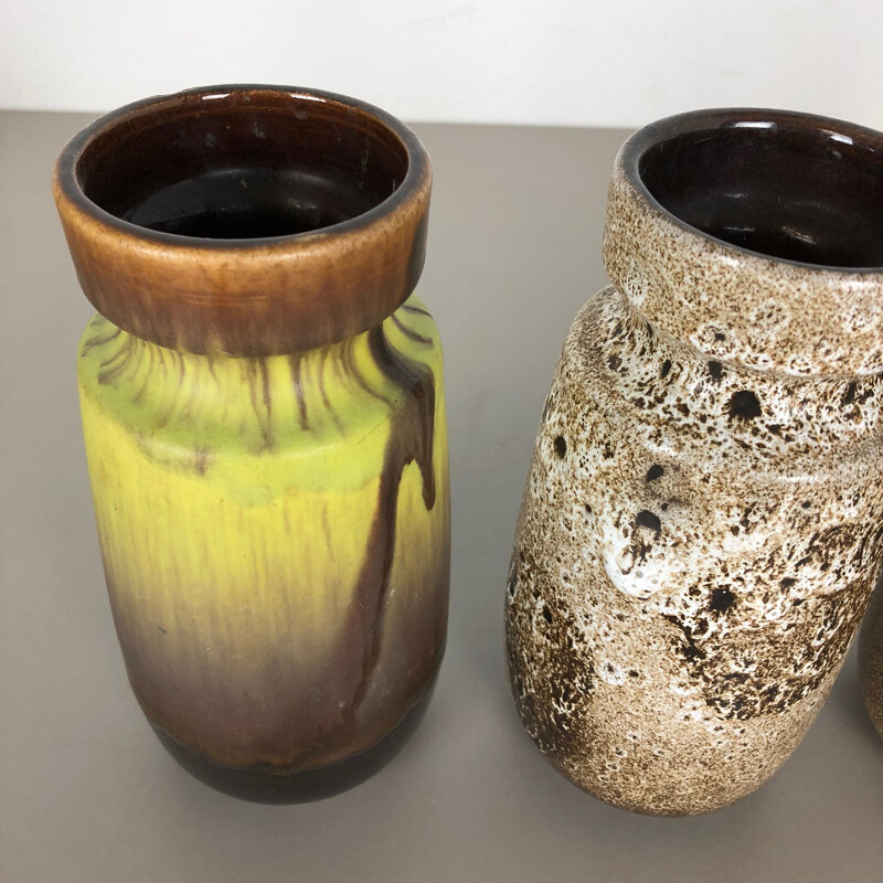 Vintage Set of Four Vintage Pottery Fat Lava "242-22" Vases Made by Scheurich, Germany 1970s