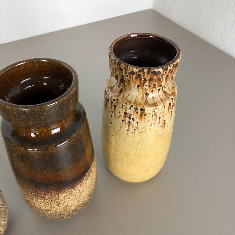 Vintage Set of Four Vintage Pottery Fat Lava "242-22" Vases Made by Scheurich, Germany 1970s