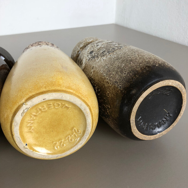 Vintage Set of Four Vintage Pottery Fat Lava "242-22" Vases Made by Scheurich, Germany 1970s