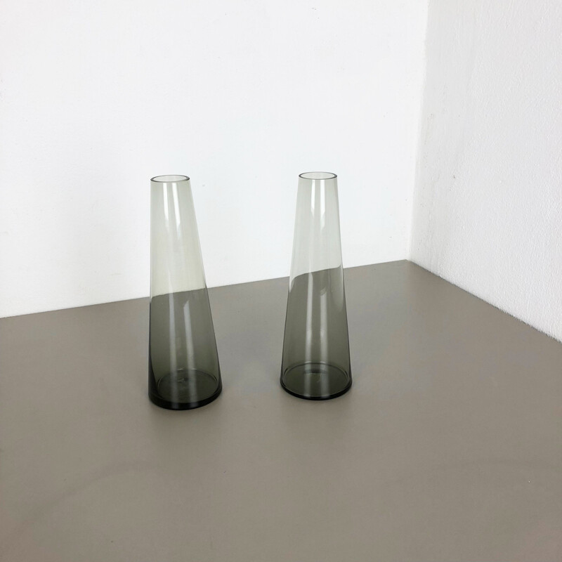 Vintage pair of 2 Turmalin Vases by Wilhelm Wagenfeld for WMF, Germany 1960s