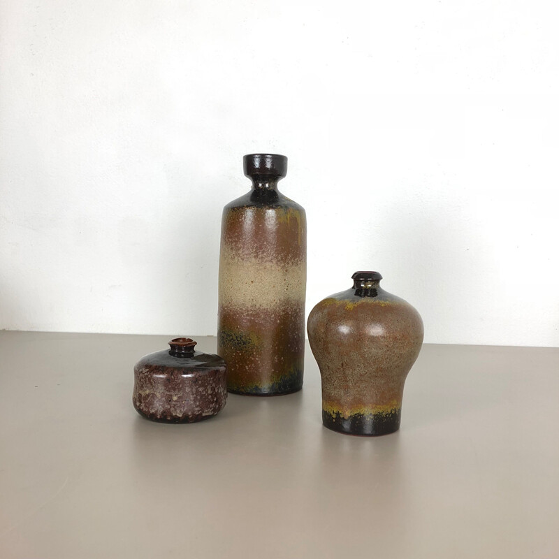 Ensemble de 3 vases vintage en céramique par Elmar et Elke Kubicek, Allemagne 1970