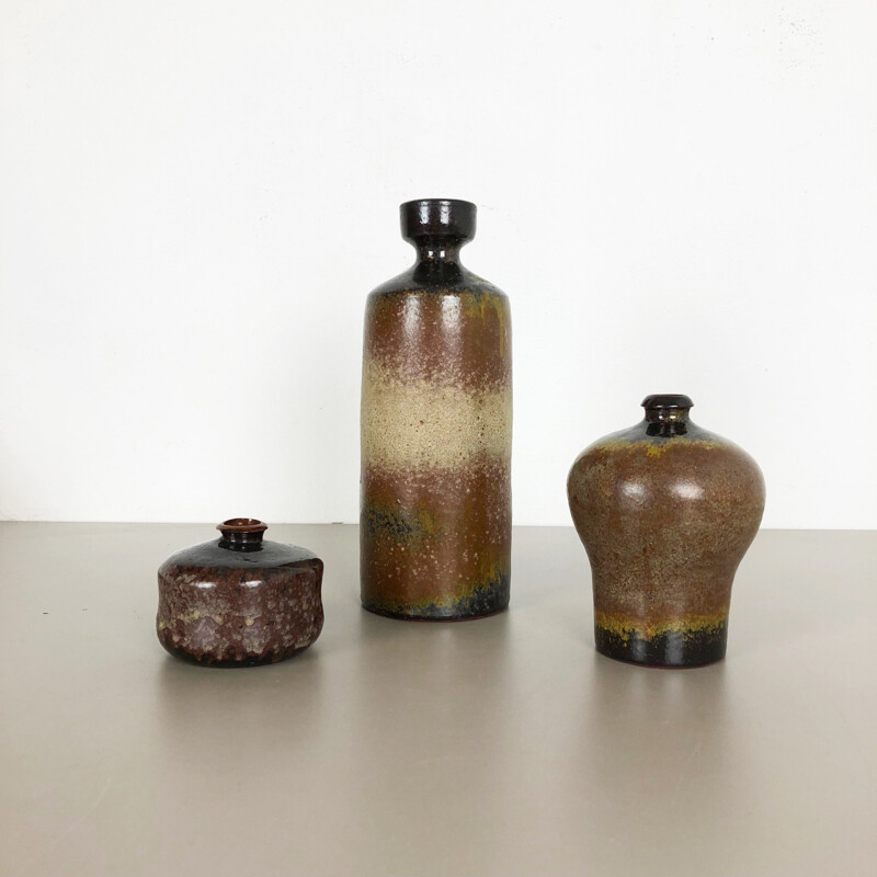 Juego de 3 jarrones de cerámica vintage de Elmar y Elke Kubicek, Alemania 1970