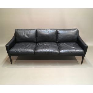Vintage 3-seater Scandinavian sofa in black leather, 1950s
