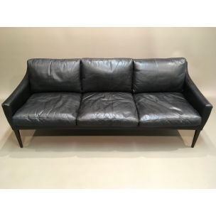Vintage 3-seater Scandinavian sofa in black leather, 1950s