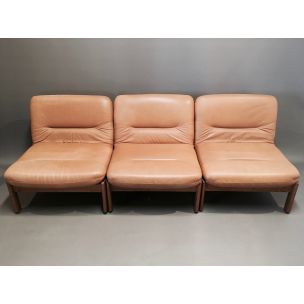 Ensemble de 6 fauteuils modulables scandinaves en teck et cuir, 1960