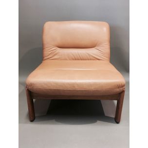 Vintage Set of 6 Scandinavian modular armchairs in teak and leather, 1960