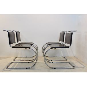 Suite de 4 chaises MR10 en cuir chocolat par Ludwig Mies van der Rohe, 1960
