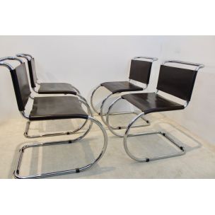 Set of 4 MR10 Cantilever Chairs in Chocolate Brown by Ludwig Mies van der Rohe, 1960s