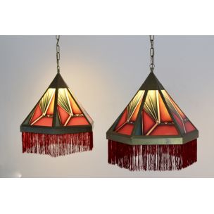 Pair of vintage Art Deco pendant lamps "Amsterdamse School", Netherlands 1920