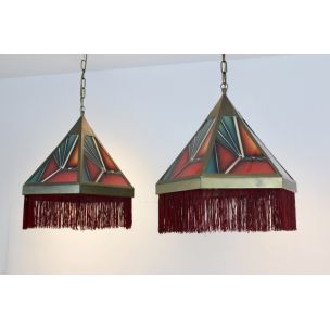 Pair of vintage Art Deco pendant lamps "Amsterdamse School", Netherlands 1920