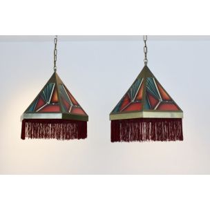 Pair of vintage Art Deco pendant lamps "Amsterdamse School", Netherlands 1920