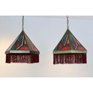 Pair of vintage Art Deco pendant lamps "Amsterdamse School", Netherlands 1920