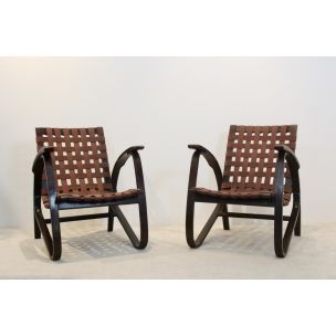 Vintage paar beukenhouten fauteuils van Jan Vanak voor UP Zavodny, Tsjechoslowakije 1930