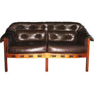 Vintage dark brown leather sofa by Arne Norell for Coja, 1960