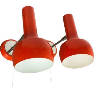 Vintage set of 2 red orange wall ceiling spot light swisslamps international, Switzerland, 1970