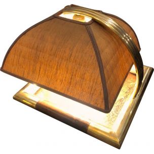 Brass and leather squared italian vintage table lamp, 1960s