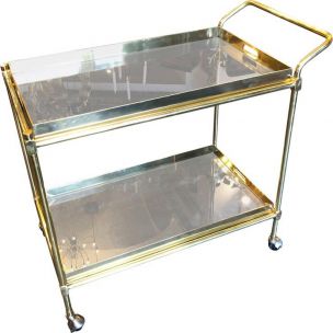 Brass and smoked glass italian vintage bar cart, 1970