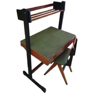 Escritorio vintage con silla de madera y metal de los hermanos Reguitti, Italia 1960