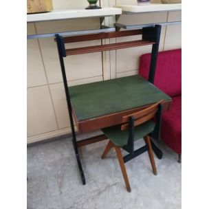 Escritorio vintage con silla de madera y metal de los hermanos Reguitti, Italia 1960