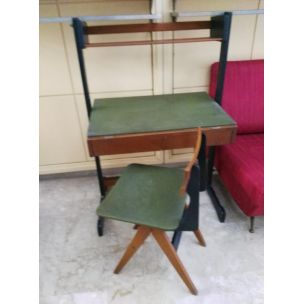 Mesa Vintage com cadeira de madeira e metal por Reguitti Brothers, Itália 1960
