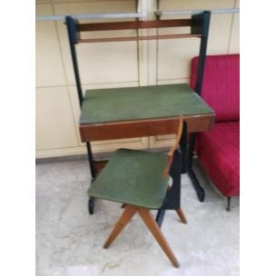 Vintage bureau met houten en metalen stoel door Reguitti Brothers, Italië 1960