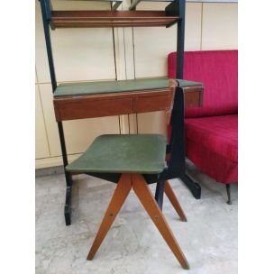 Escritorio vintage con silla de madera y metal de los hermanos Reguitti, Italia 1960
