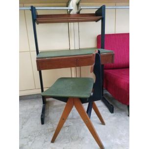 Escritorio vintage con silla de madera y metal de los hermanos Reguitti, Italia 1960